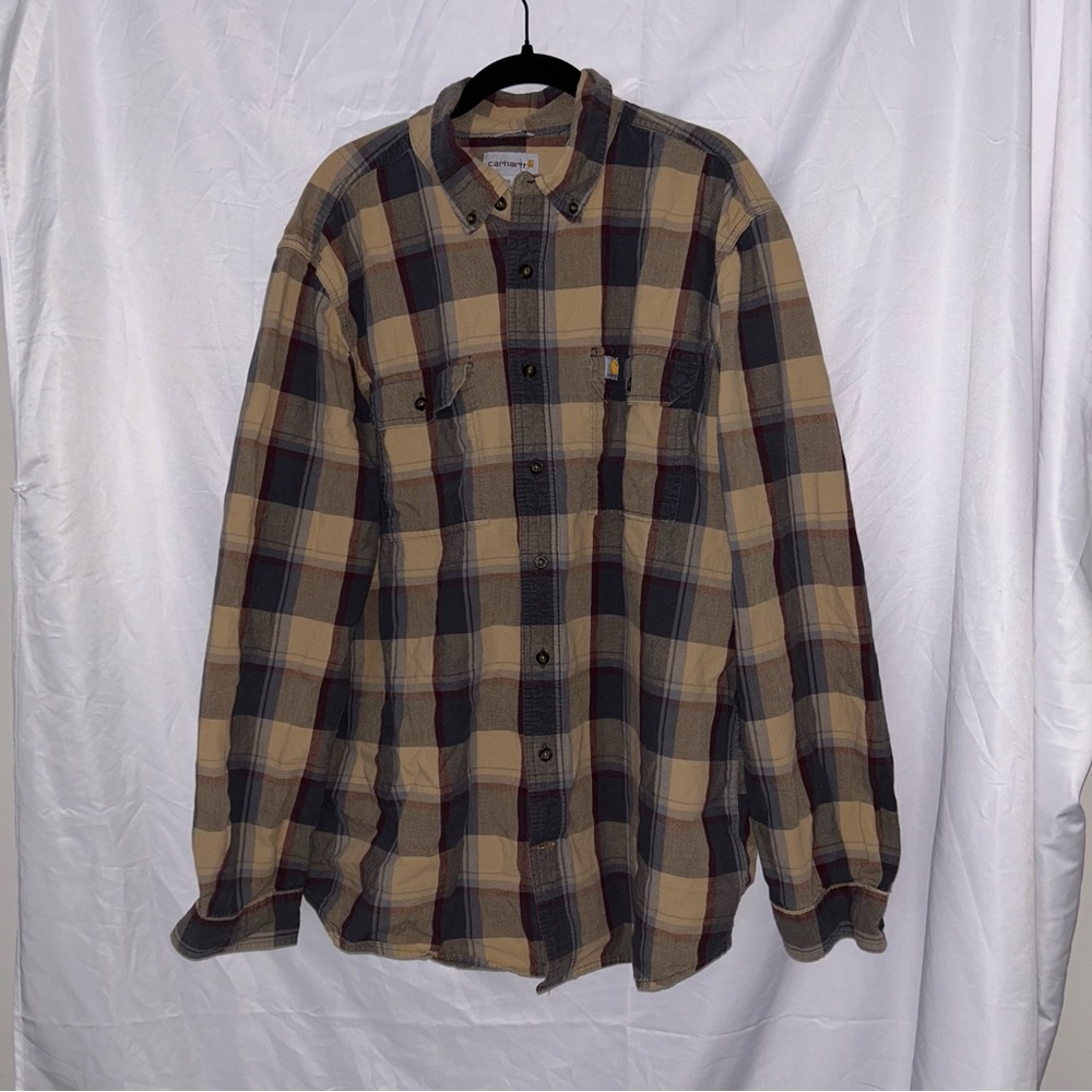 Carhartt Shirt Plaid Flannel Button Down Long Sleeve Work Shirt XL Tall